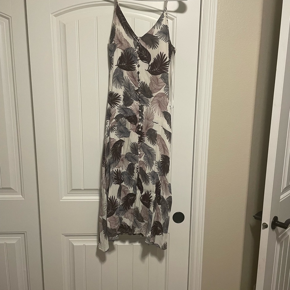 Pink Lily Leaf Print Midi Dress